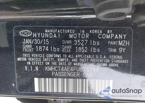 2015 Hyundai Accent Gls z USA, uszkodzony, nr VIN KMHCT4AE4FU876394